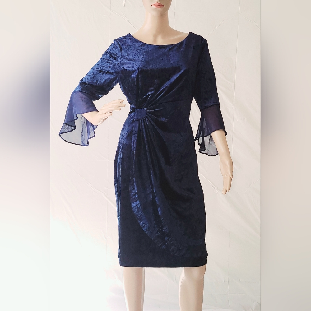 Nightway Short Bell Sleeve Dress - Navy Blue